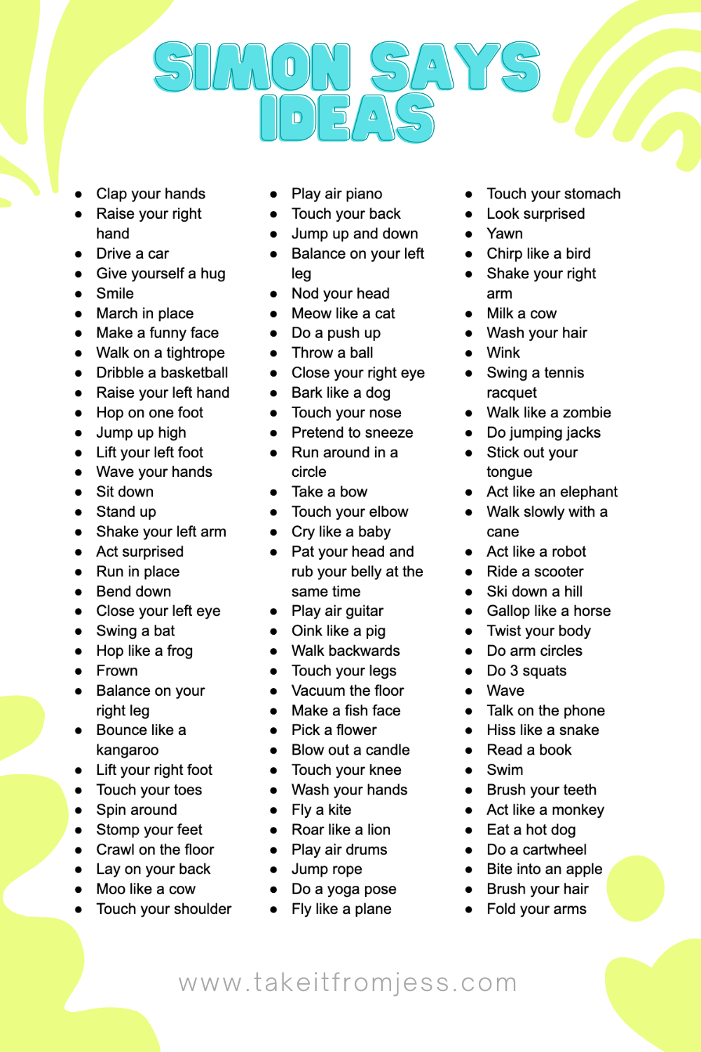 Simon Says Ideas (with Free Printable) - The Best Ideas for Kids