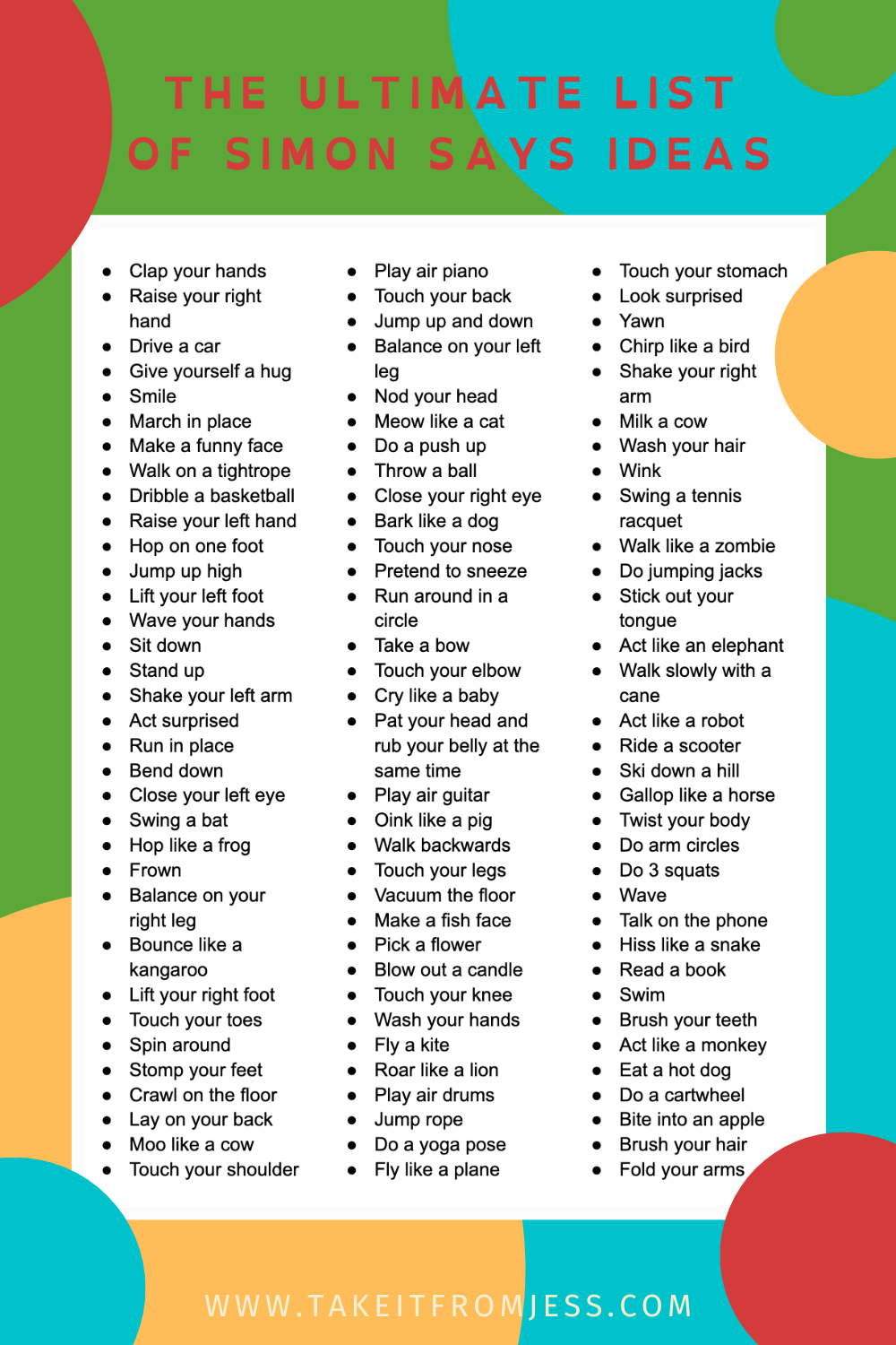 The Ultimate List Of Simon Says Ideas & FREE Printable! - Take It From Jess